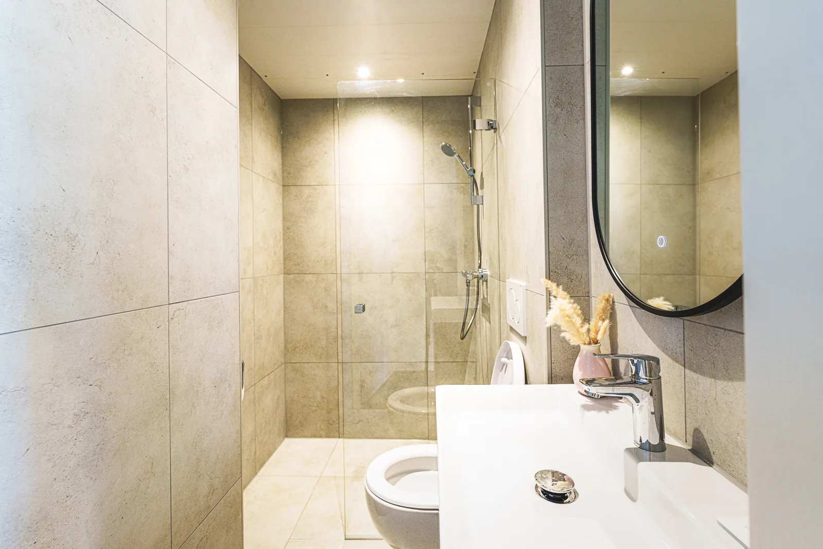 Badkamer in Silva Embrace met douche, toilet en wastafel